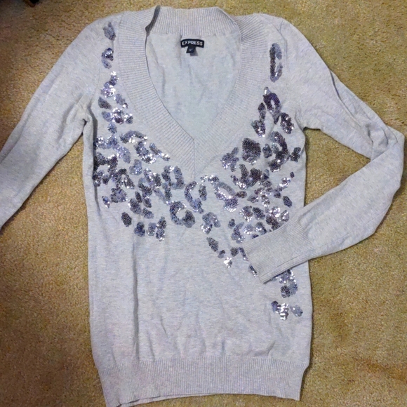 S Express sweater w sequin leopard accent - Picture 1 of 4
